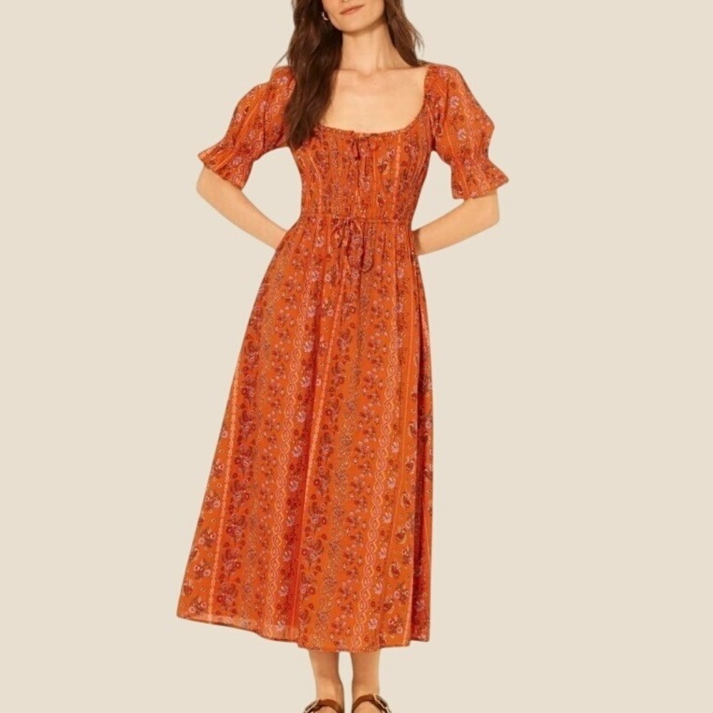 NWT Bila S Farlin Maxi Dress Wild Poppy Orange Floral Cottagecore Boho Summer
